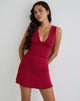 Imagen del minivestido Luscian Plunge en rojo con microestampado de lunares negro