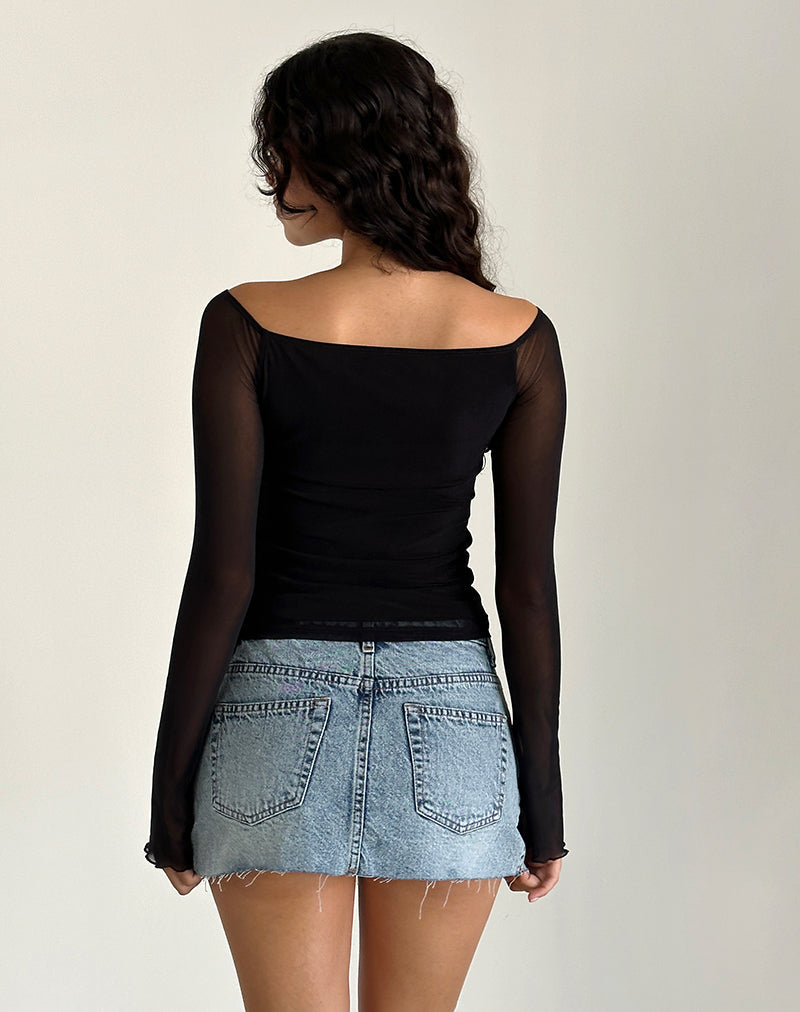 Imagen de Lutana Bardot Top en Mesh Negro