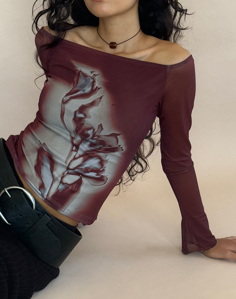 Imagen de Lutana Bardot Top en Malla Lumen Marrón