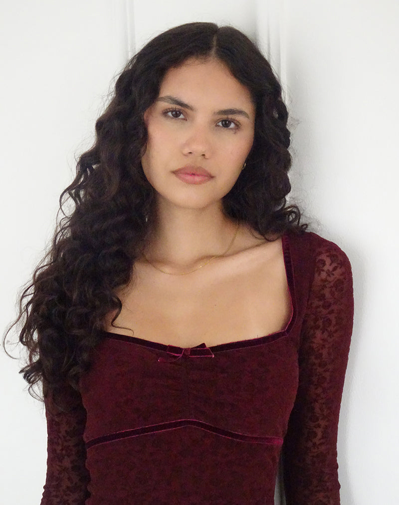 Imagen de Mini Vestido Luth en Ditsy Flocked Burnt Maroon