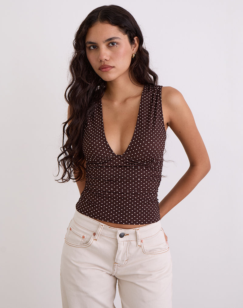 Imagen de Lycia Plunge Top en Micro Polka Marrón