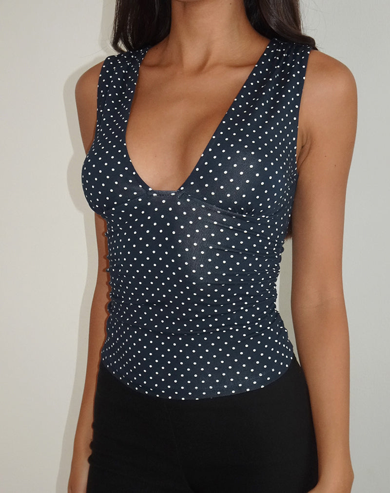 Imagen de Lycia Plunge Top en Micro Polka Azul marino