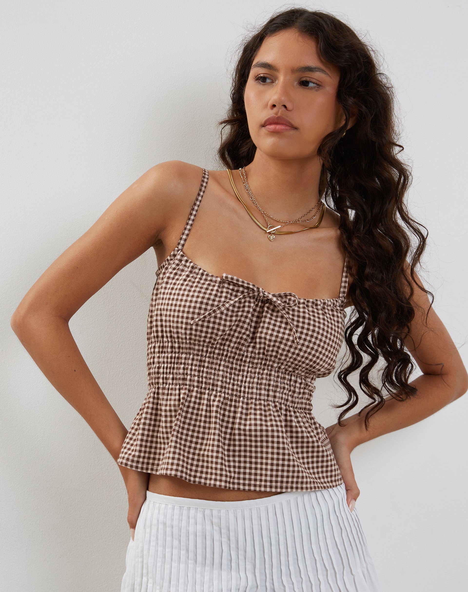 Imagen de Lyncia Tie Front Cami Top in Mini Gingham