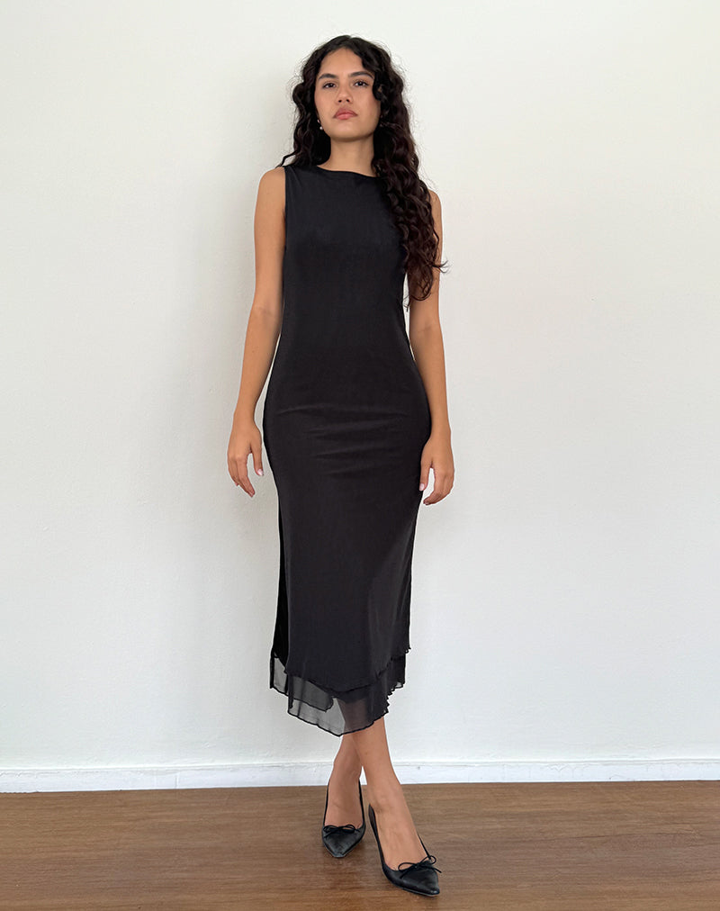 Imagen de Lyra Vestido midi sin espalda de malla Negro