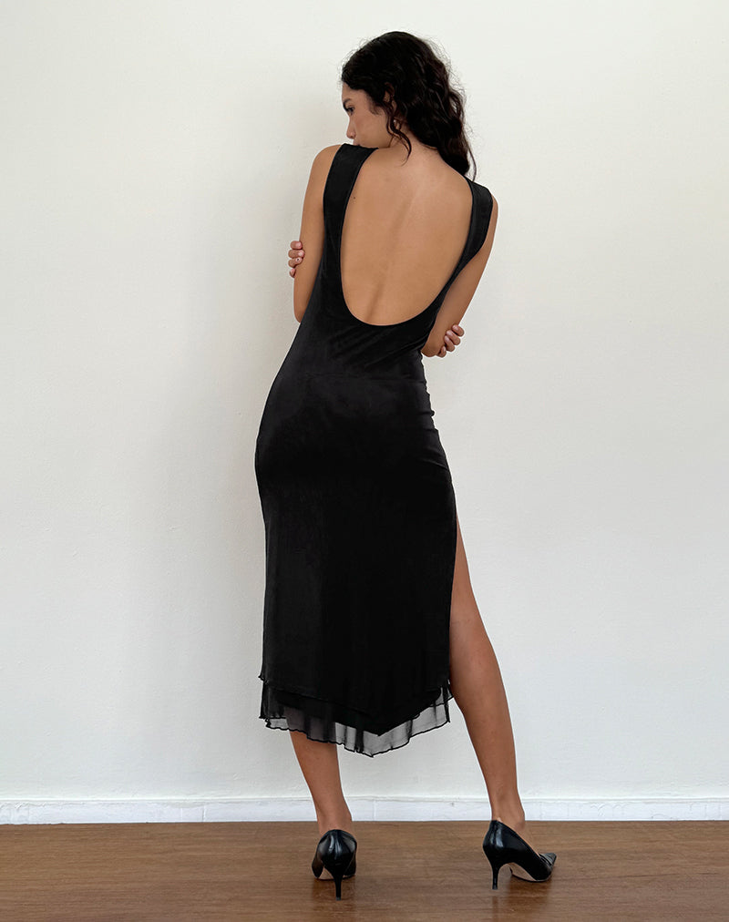 Lyra Vestido Midi sin Espalda de Malla Negro