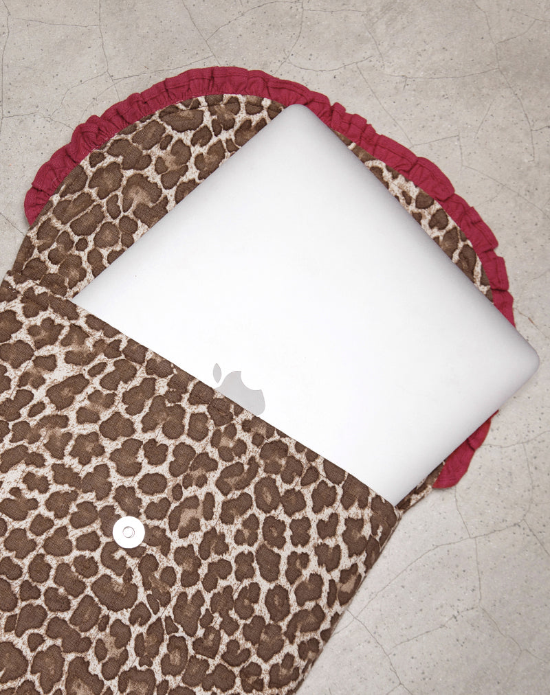 Image of Bolsa para ordenador portátil con estampado de leopardo y volante rojo