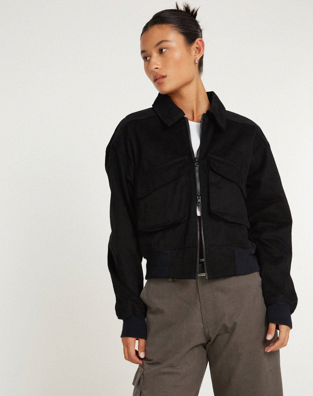 Chaqueta MA2 de sarga de ante negra