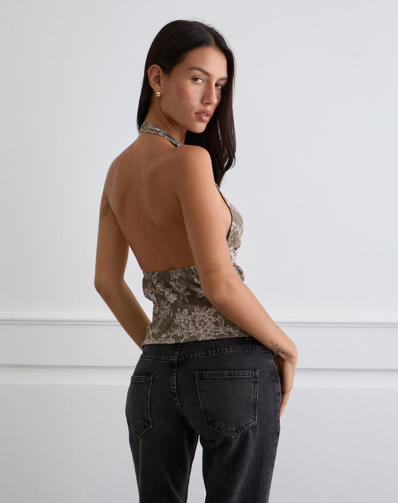 Imagen de Mabli Top de cuello redondo en tejido texturizado floral Verde