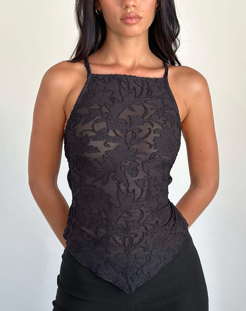 Top Maddison en Sheer Flower Negro