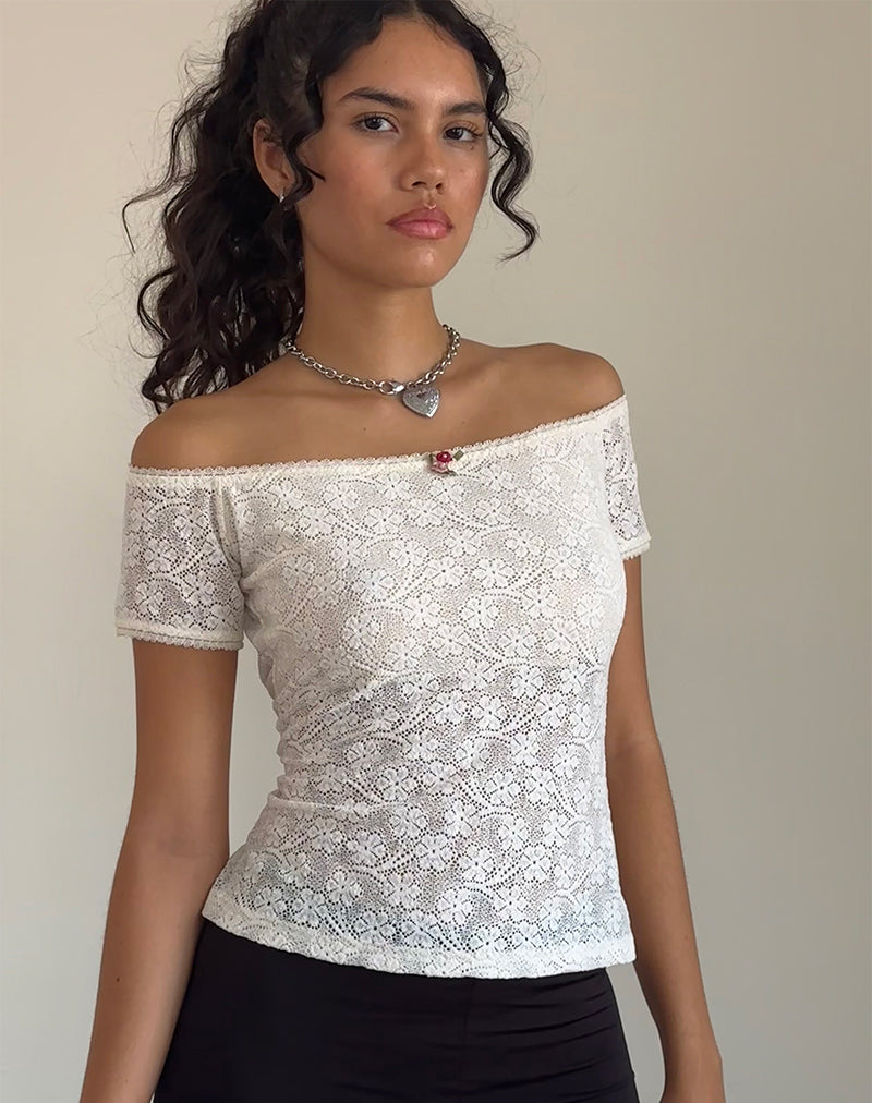 Top Mageina Bardot en Encaje Marfil
