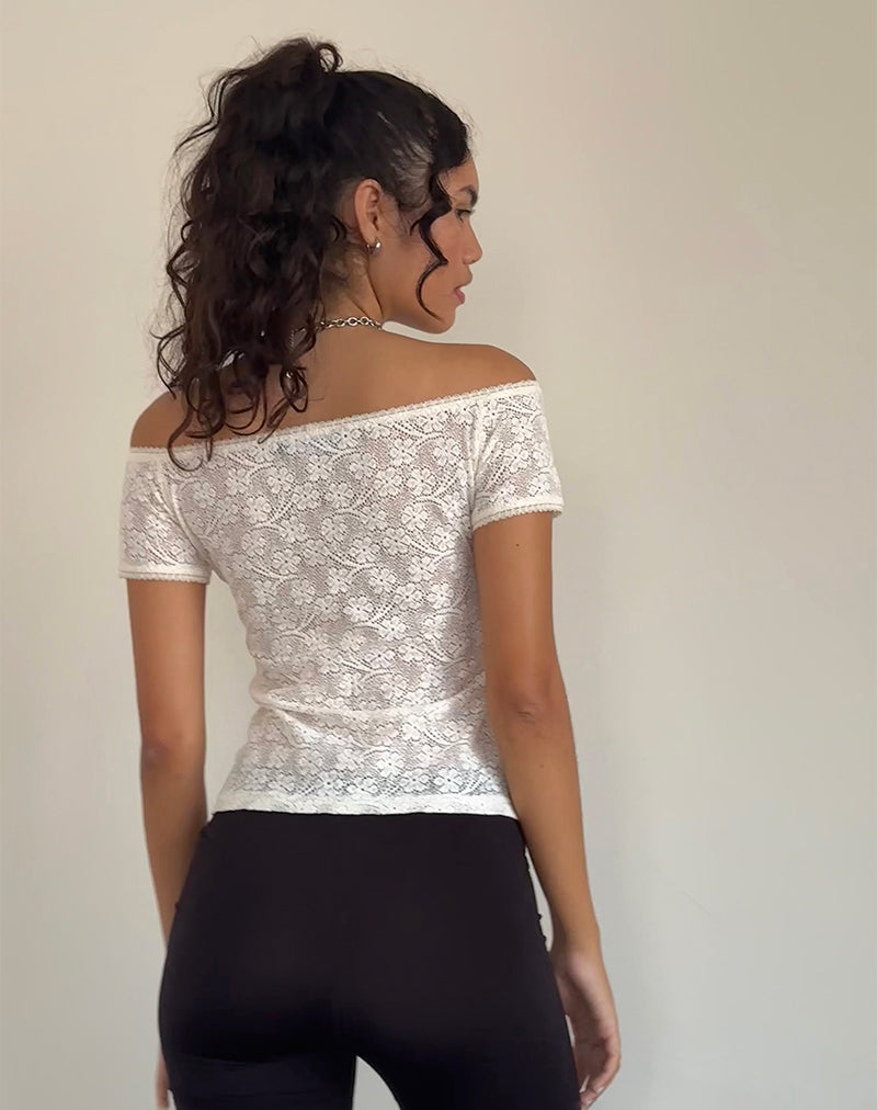 Top Mageina Bardot en Encaje Marfil