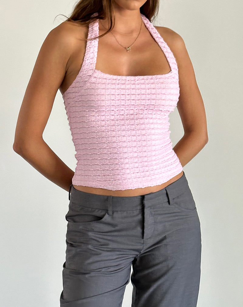 Maggha Top de cuello redondo en rosa arrugado