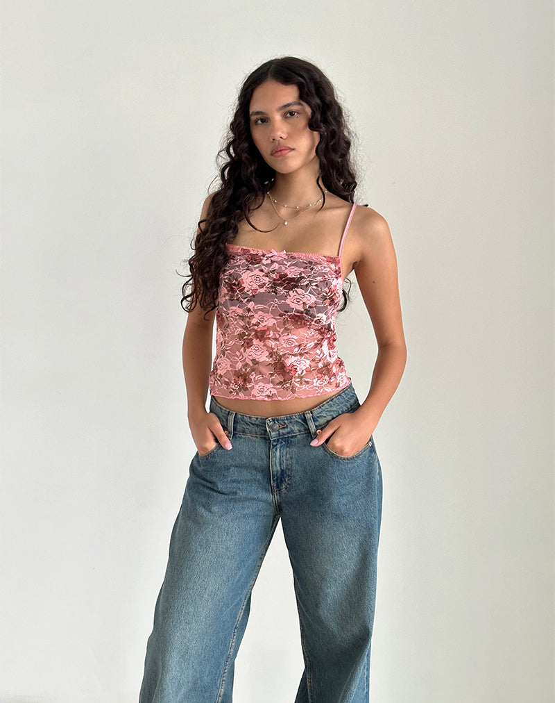 Top Magita en encaje rosa Floral Bloom