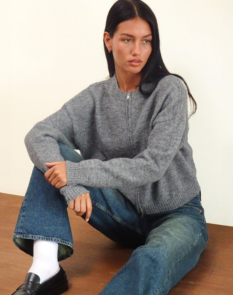 Chaqueta Maira de punto gris con cremallera