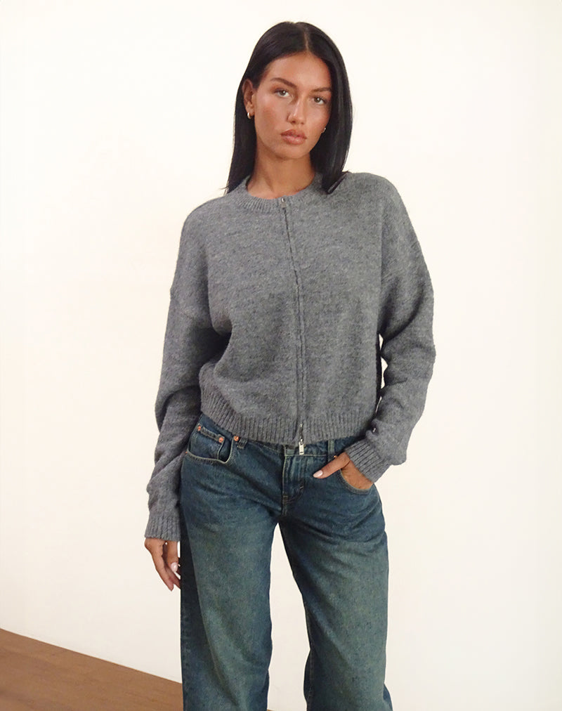Chaqueta Maira de punto gris con cremallera