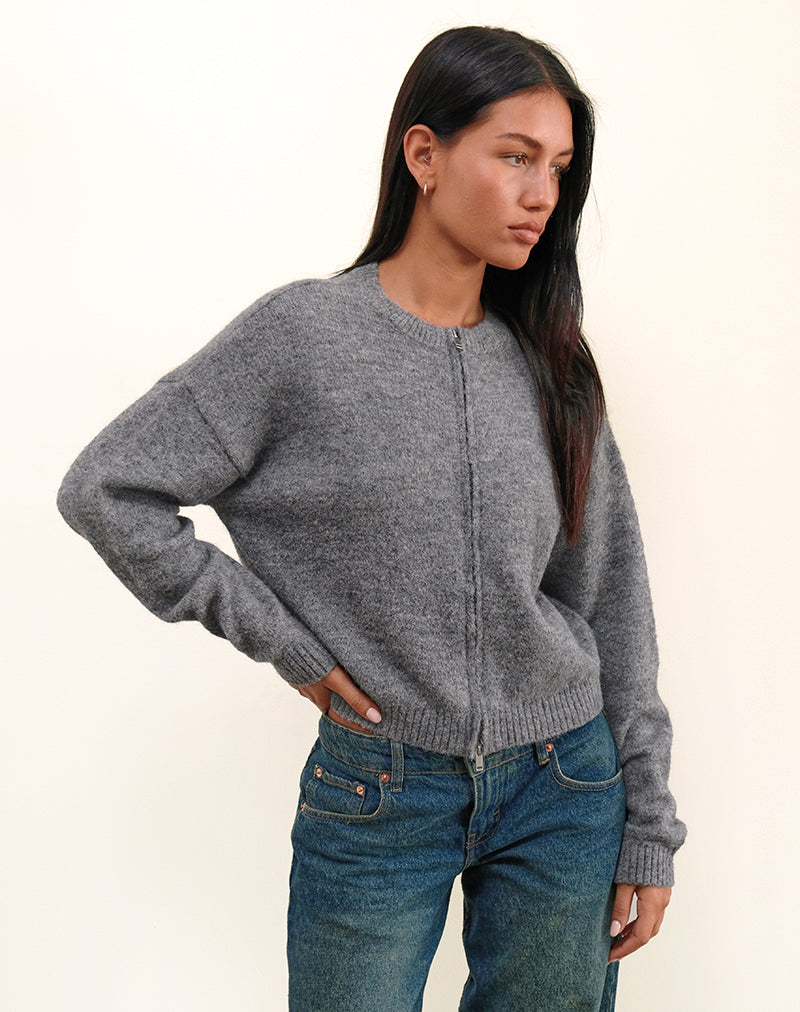 Imagen de Maira Zip Through Jacket in Knit Grey