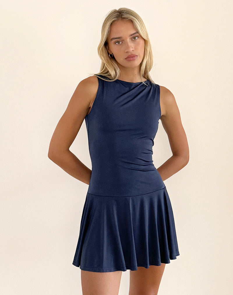 Mini Vestido con Lazo y Espalda Abierta Maisha en Slinky Navy
