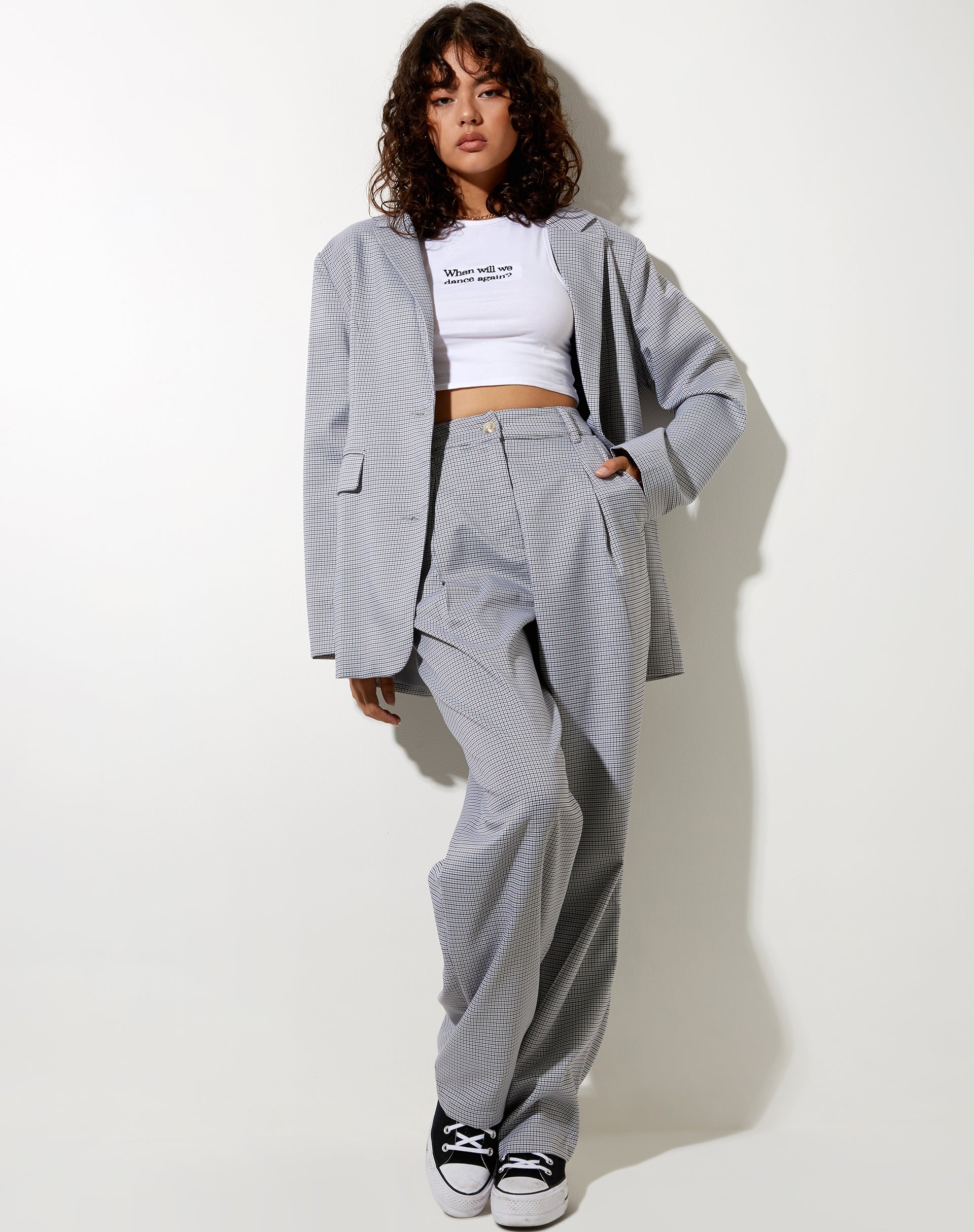 Imagen de Maiwa Blazer en cuadros pequeños Negro Gris