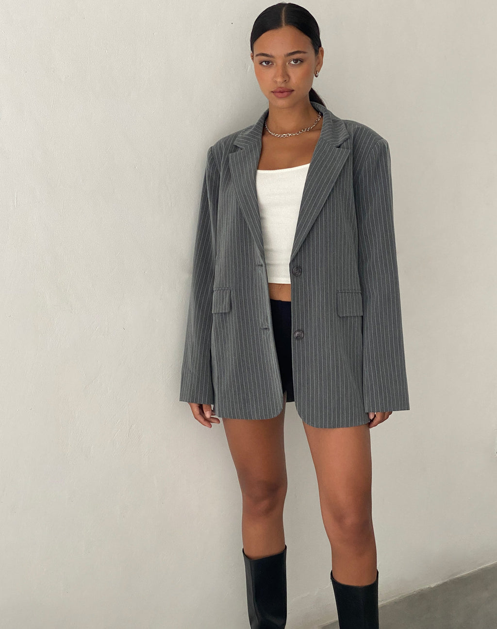 Maiwa Blazer a rayas gris sastrería