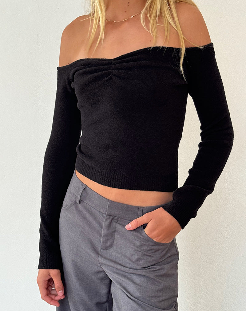 Jersey Makena Bardot en negro cepillado