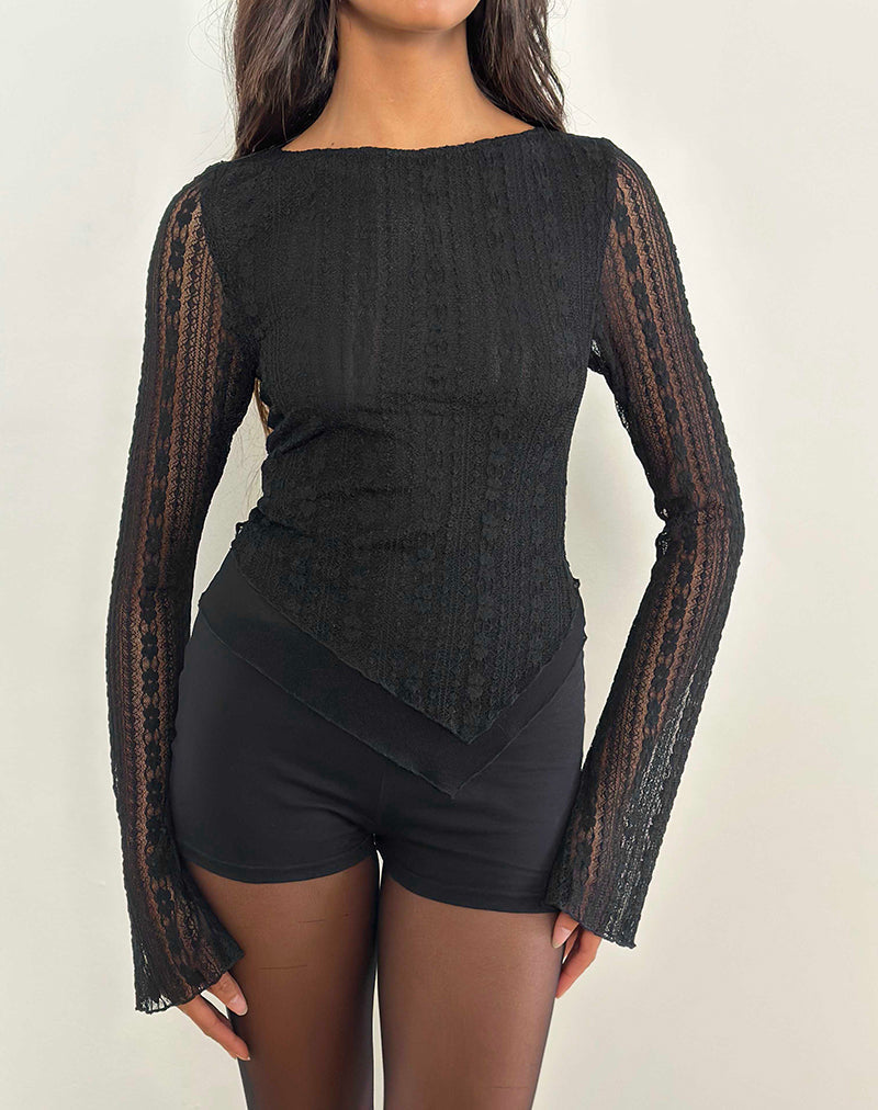 Top de manga larga Malakai de encaje negro