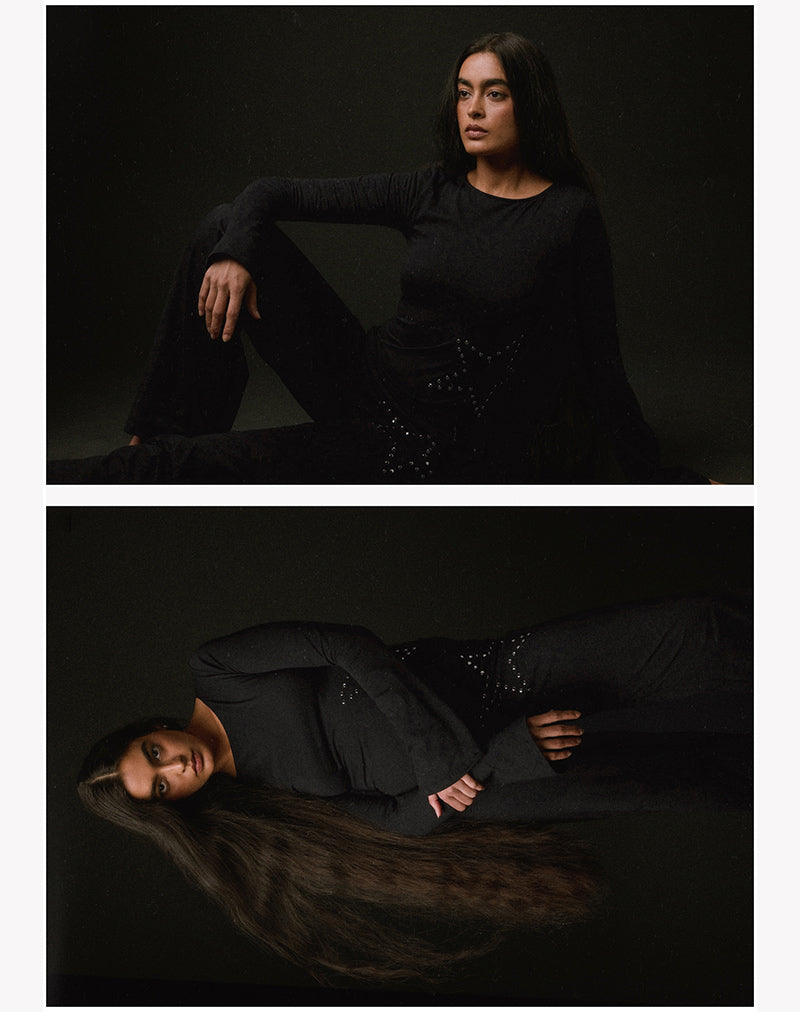 Image of Malakai Long Sleeve Top in Star Stud Black