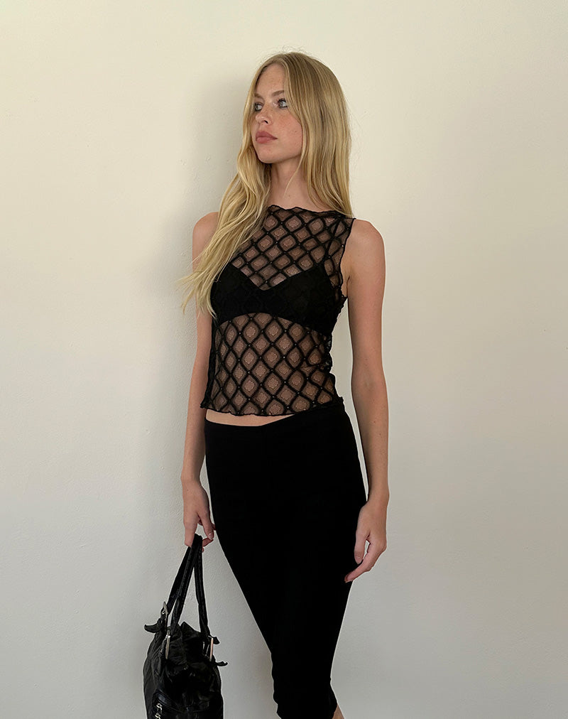 Imagen de Maloe Camiseta de tirantes con estampado de encaje en negro