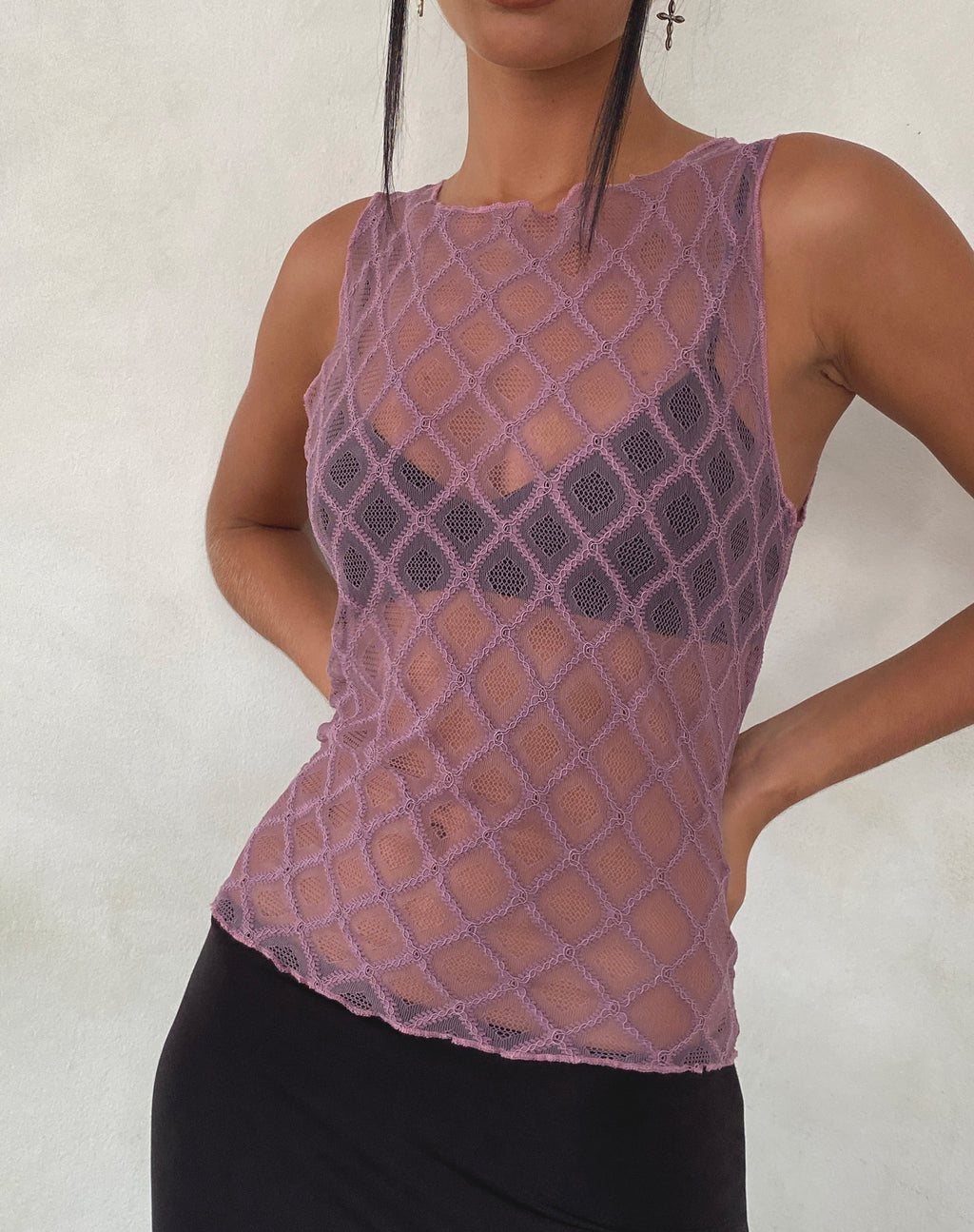 Camiseta de tirantes con estampado de encaje Maloe en malva