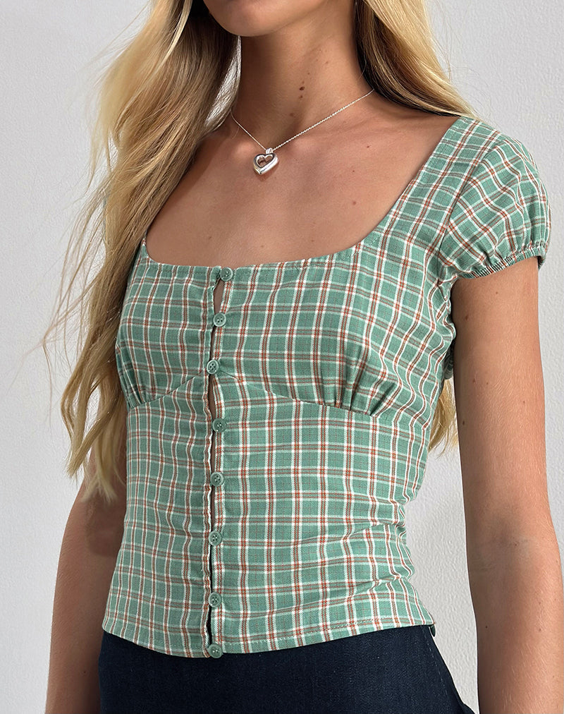 Imagen de Malsa Blusa con botones en cuadros verde azulado