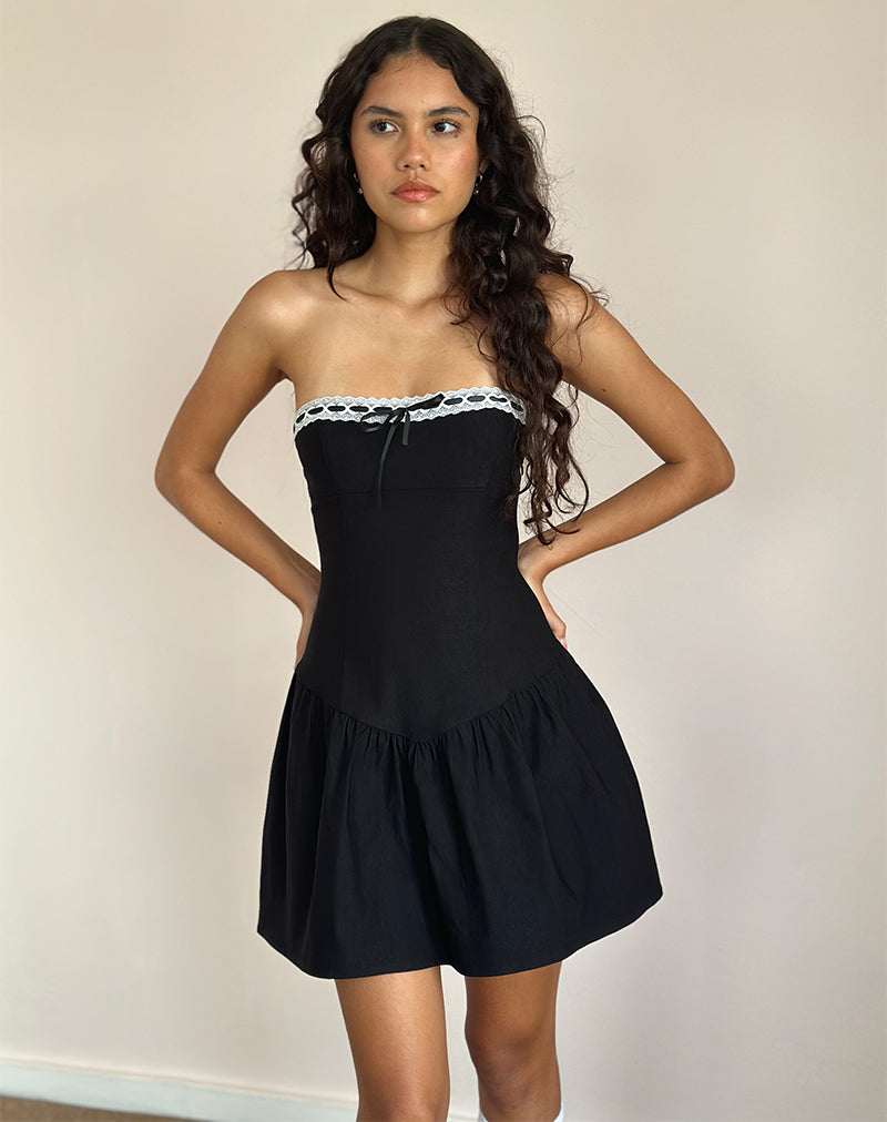 Imagen de Manisha Mini Dress in Black with White Trim