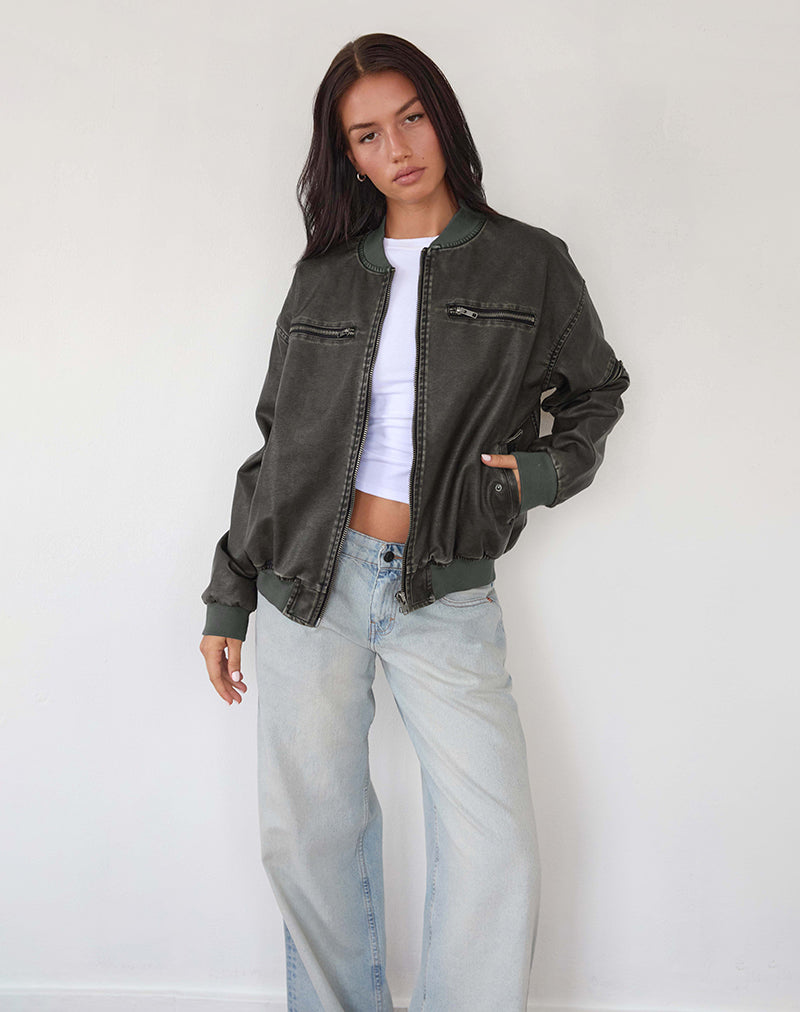 Cazadora Marco Distressed en PU Carbón