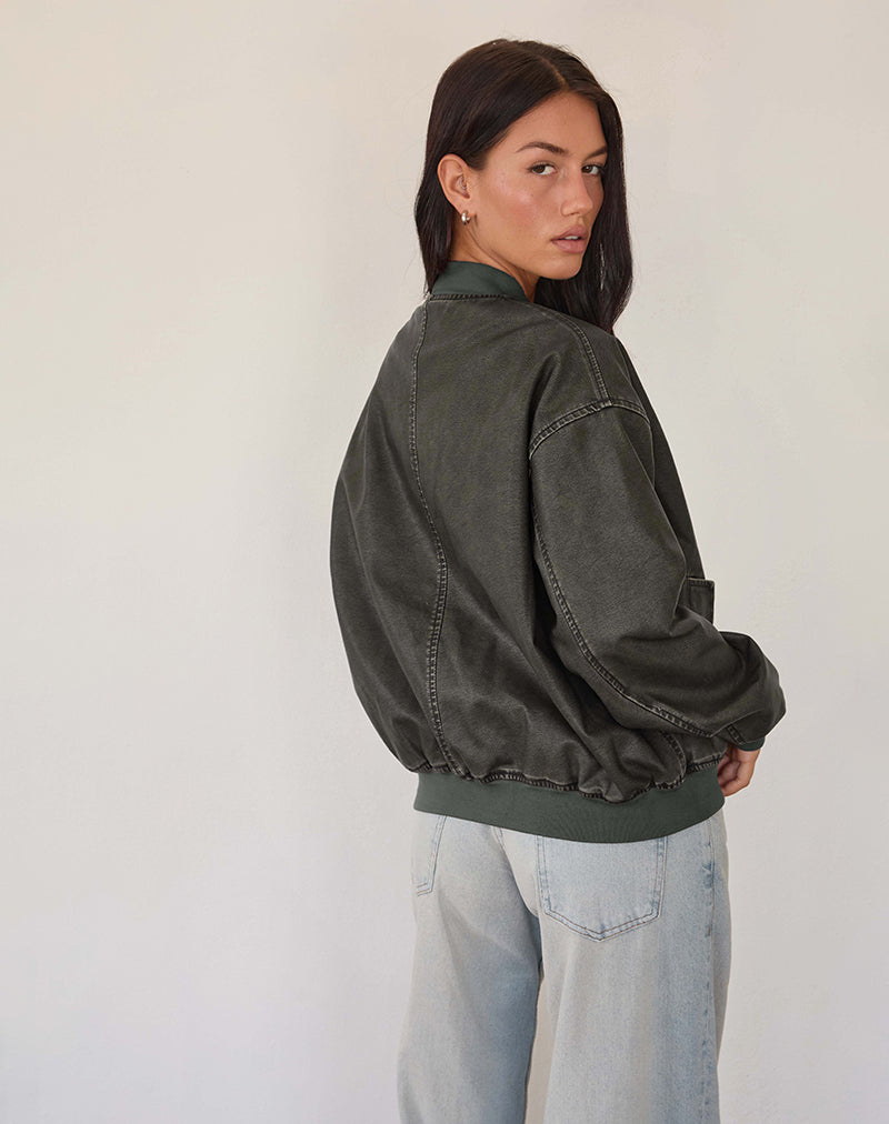Imagen de la cazadora Marco Distressed Bomber Jacket en PU Charcoal