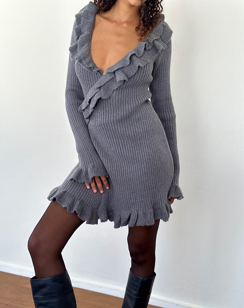 Imagen de Marianna Minivestido de punto de manga larga en gris oscuro