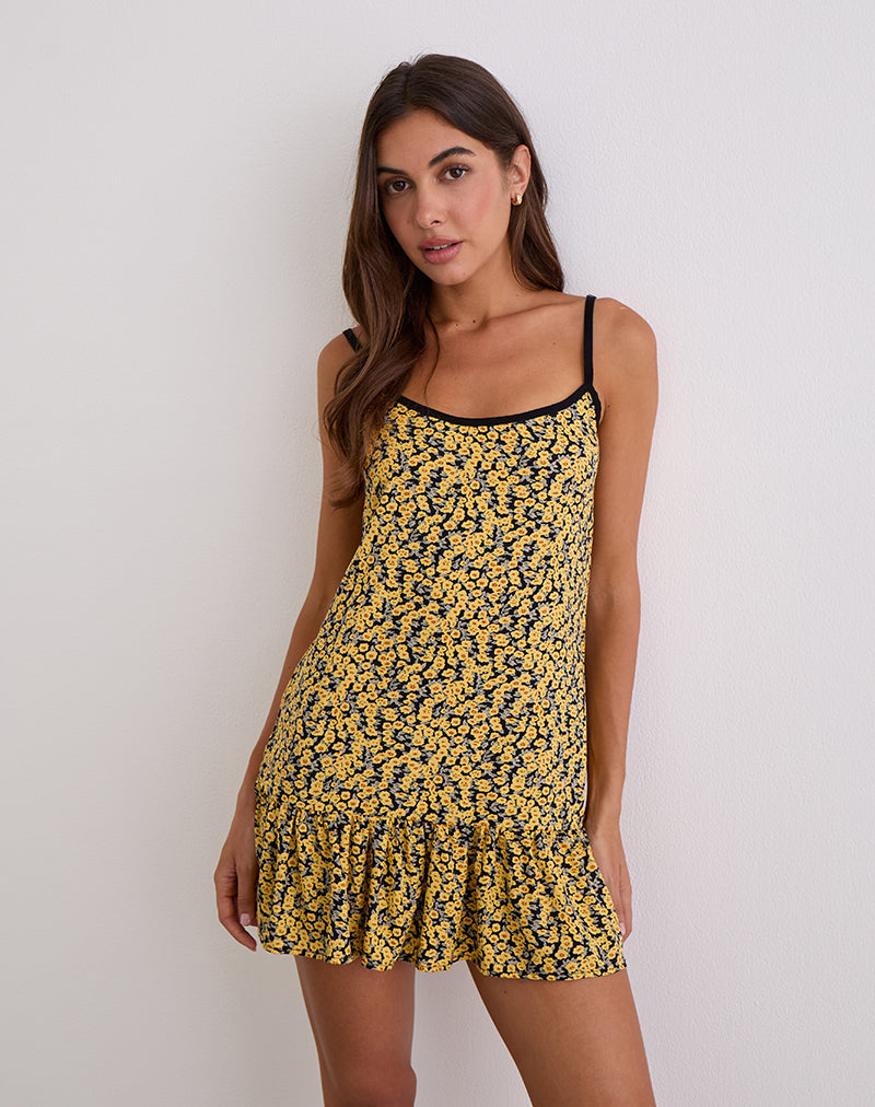 Mini Vestido Marige de Cuello Redondo en Mini Bloom Amarillo