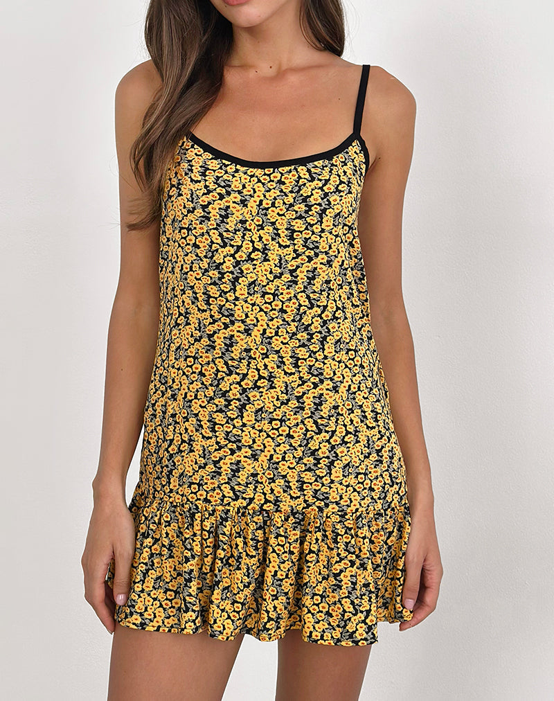 Imagen del minivestido Marige de cuello redondo en amarillo Mini Bloom
