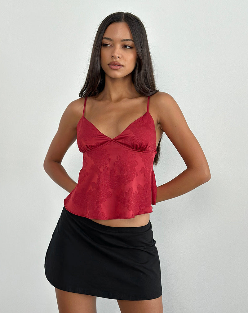 Top Marinda en satén jacquard burdeos