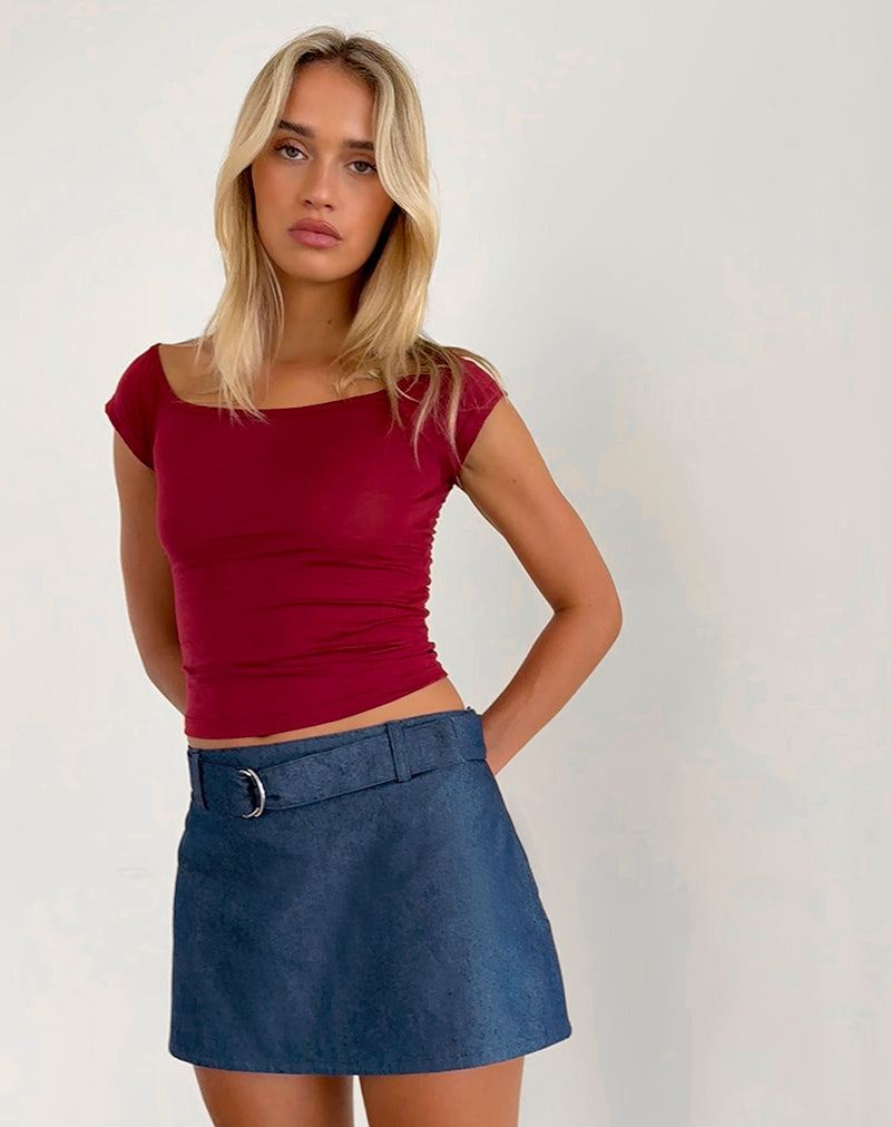 Falda con Cinturón en Denim Chambray Indigo