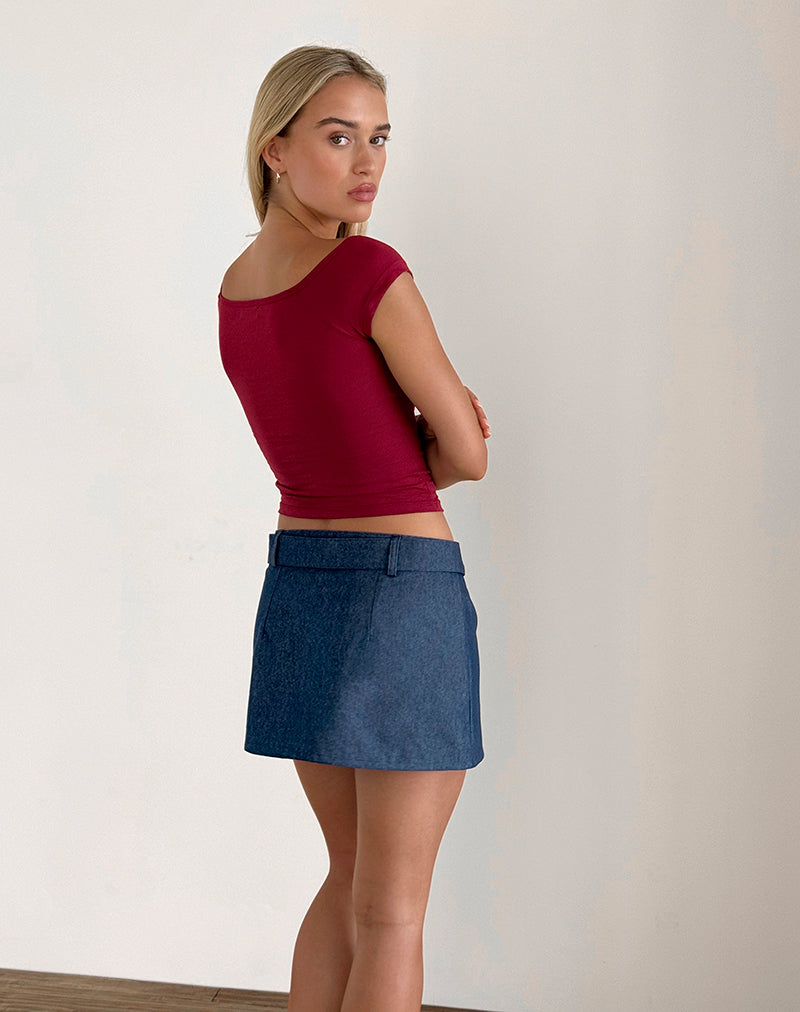 Falda con Cinturón en Denim Chambray Indigo