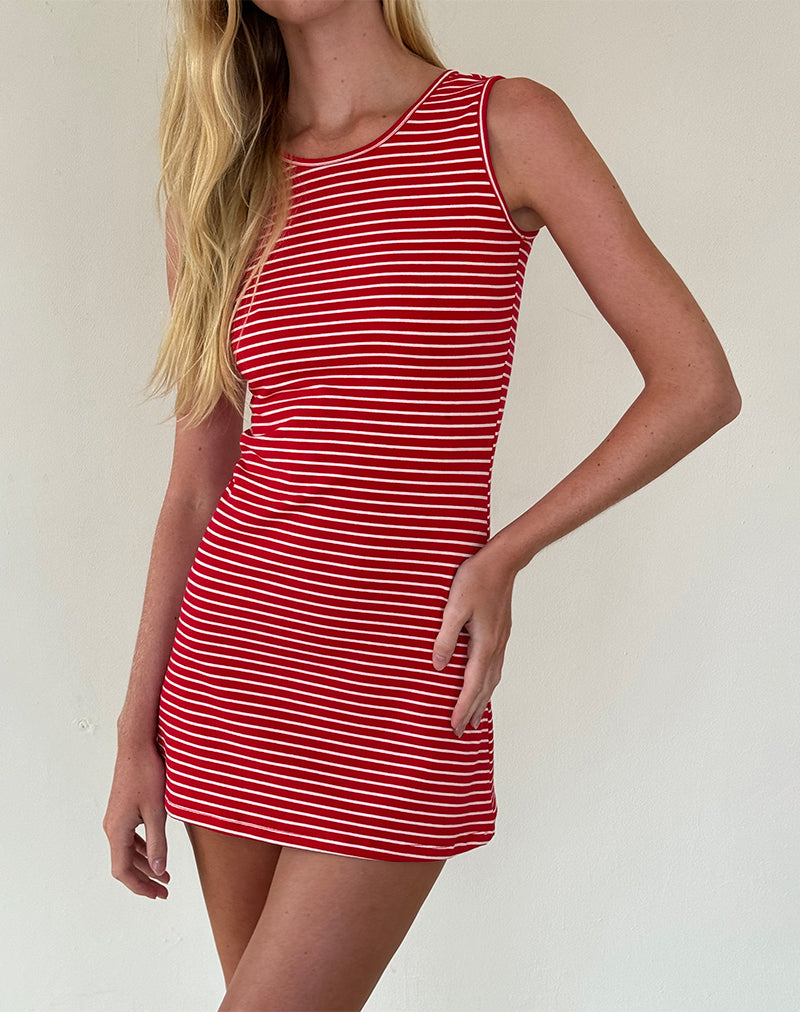 Imagen del minivestido Masha de punto a rayas rojo y blanco