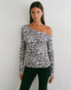 Image of Matiah Off Shoulder Top in Jersey Blurry Leopard Grey