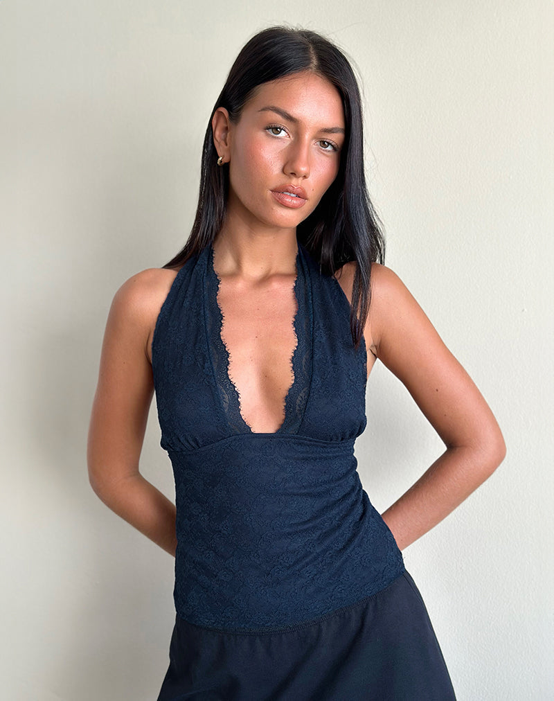 Top sin mangas Matua de encaje Clover Azul marino