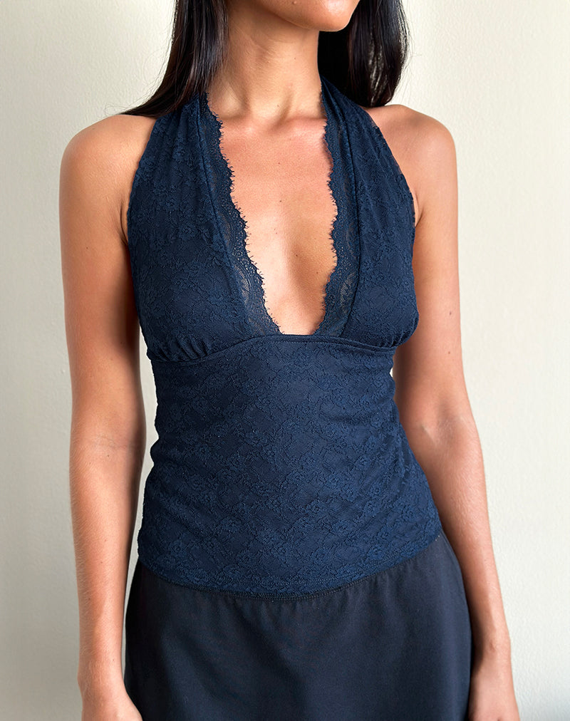 Top sin mangas Matua de encaje Clover Azul marino