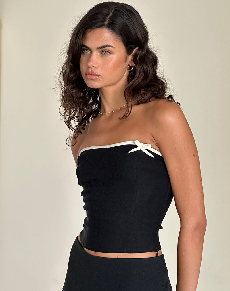 Bandeau Matuha negro con lazo marfil