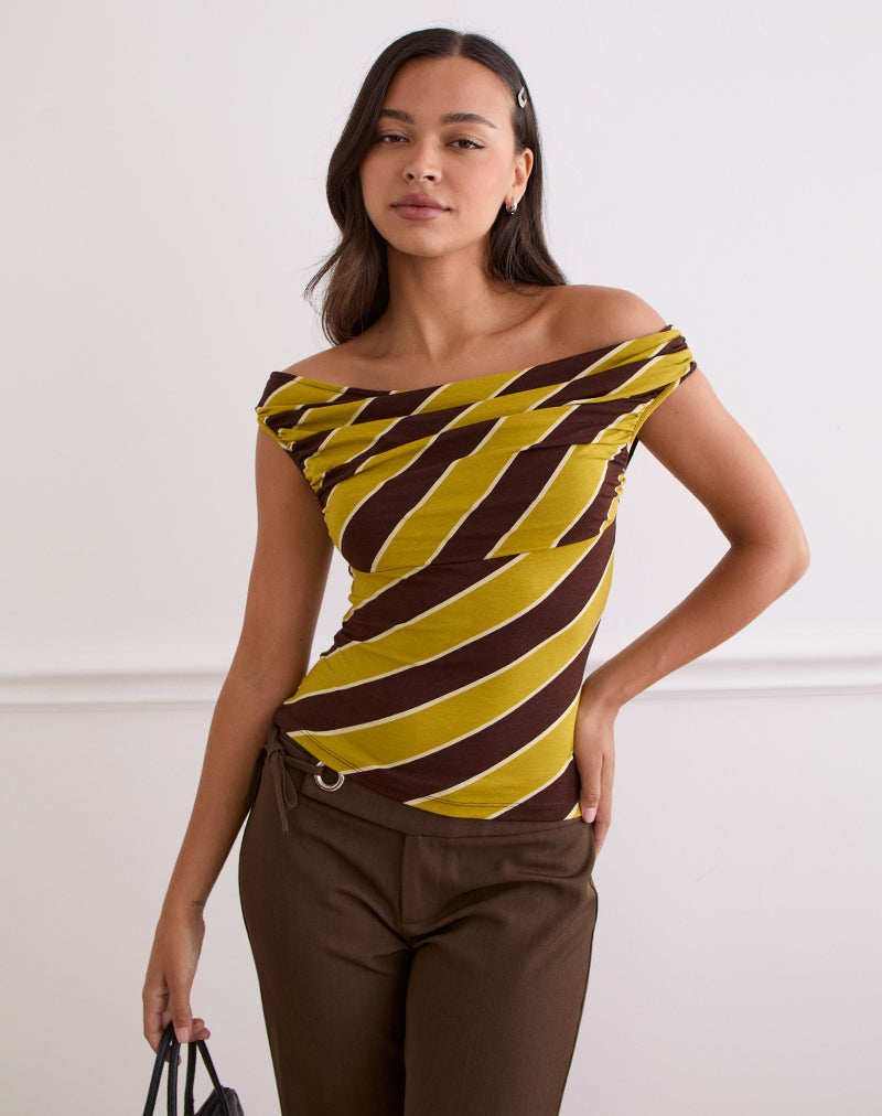 Top sin hombros Maurisia de rayas retro amarillo