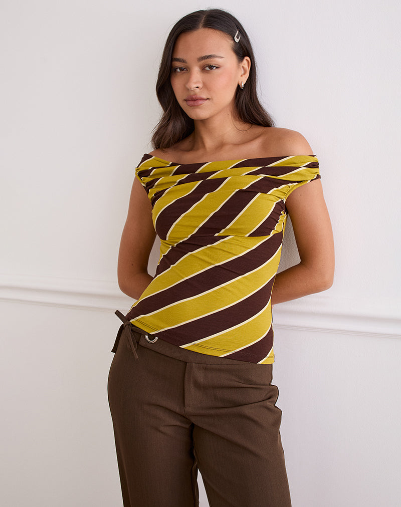 Top sin hombros Maurisia de rayas retro amarillo