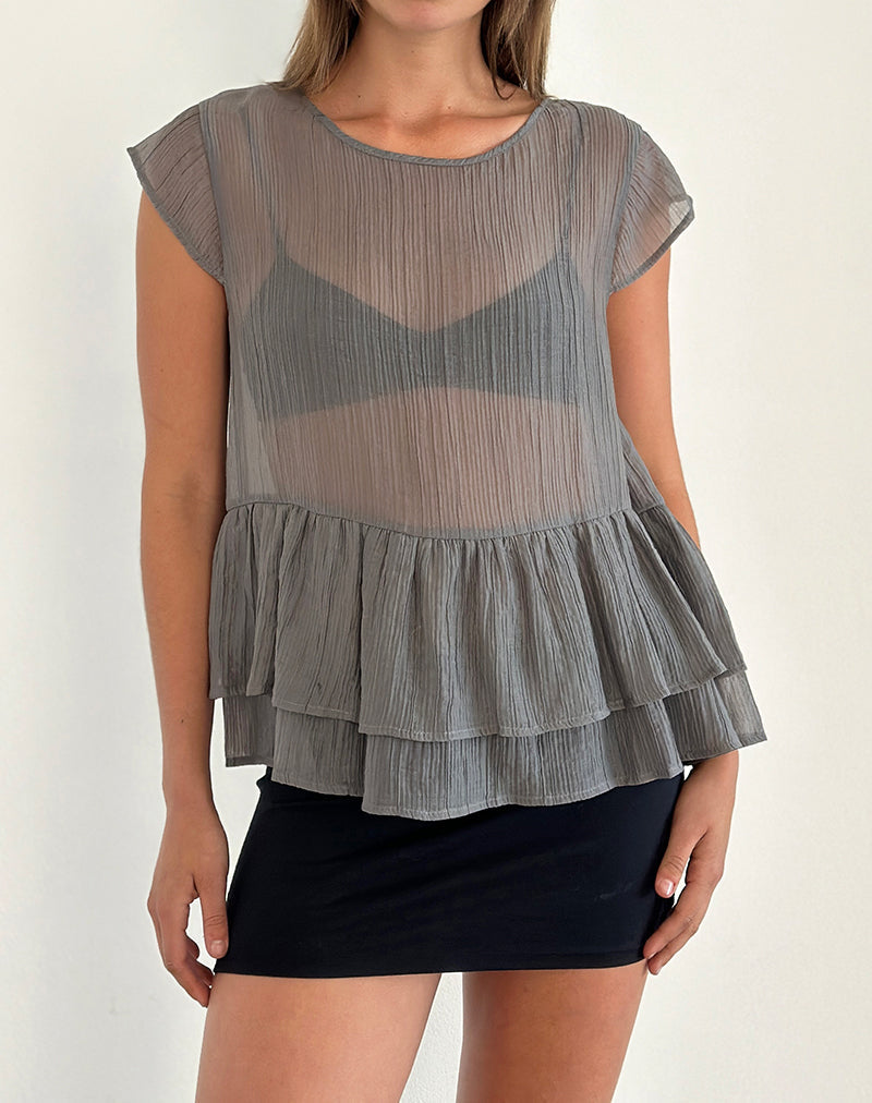 Mayumi Peplum Top de gasa gris