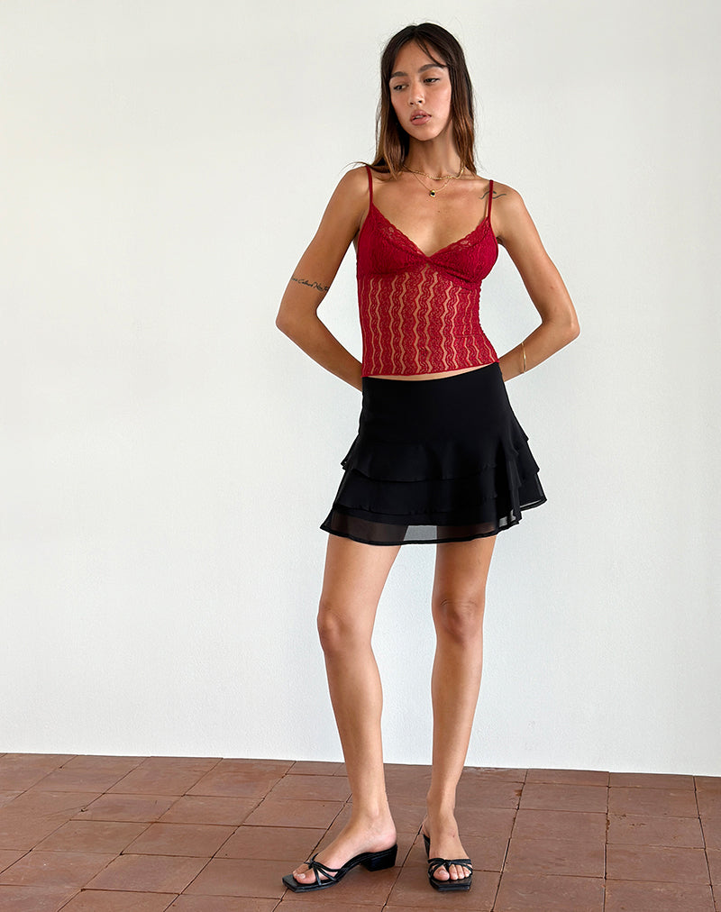Top de tirantes Megara de malla de encaje roja