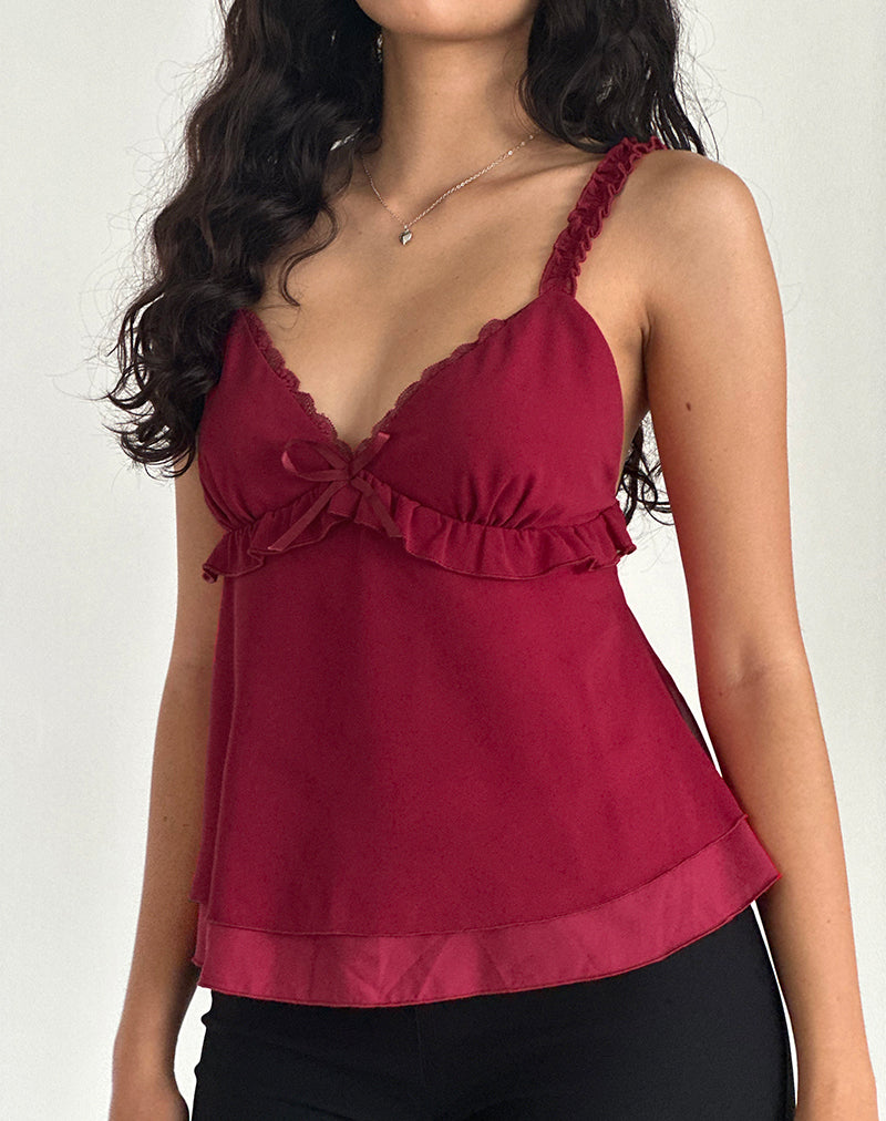 Imagen de Melinda Frill Cami Top in Chiffon Deep Red