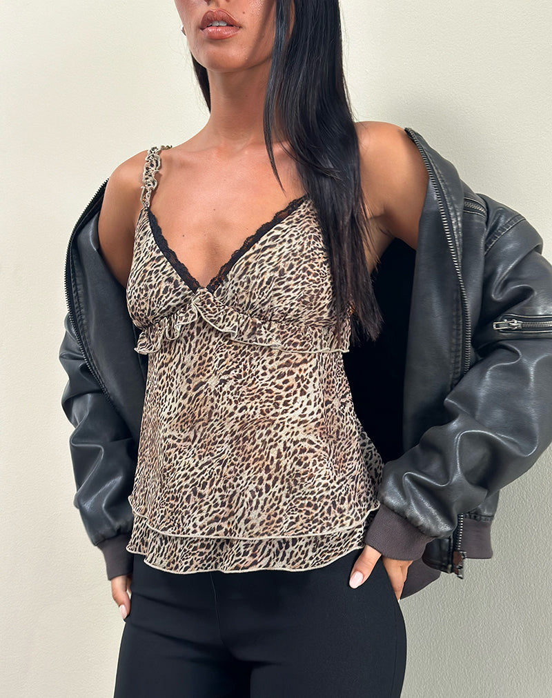 Cami Melinda con volantes en gasa leopardo