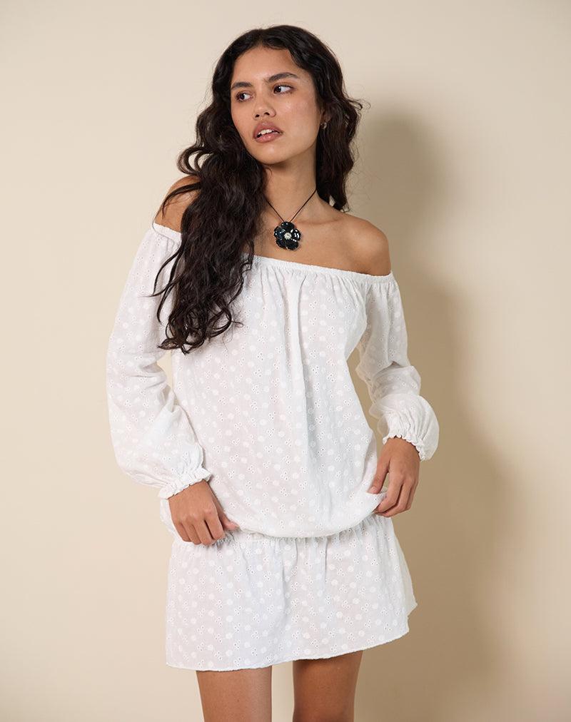 Minivestido Melisandre en broderie marfil